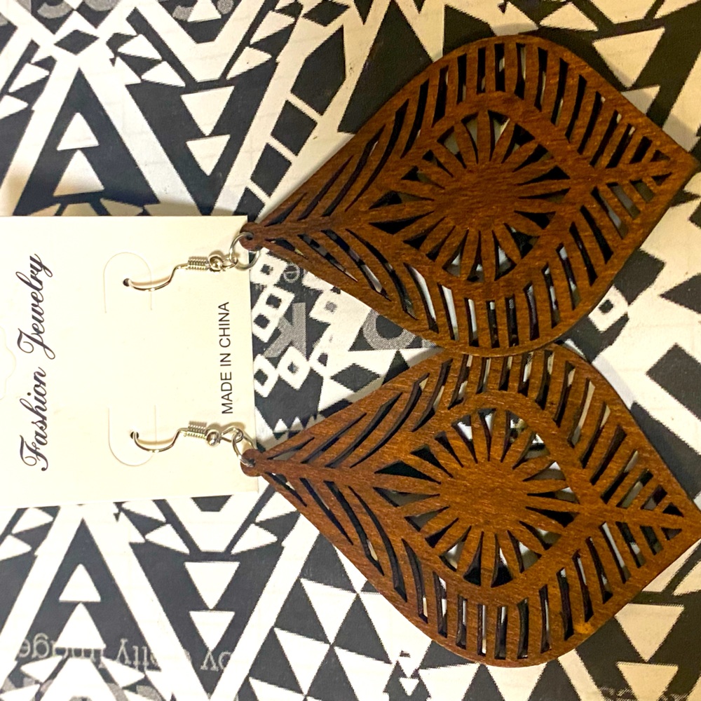 Wooden Tribal Brown Pierced Earrings